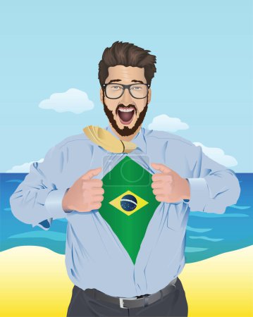 Téléchargez les photos : Chemise d'ouverture homme d'affaires pour révéler le drapeau brésilien - en image libre de droit