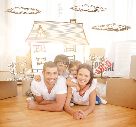 Photo for Composite image of happy family after buying new house - Royalty Free Image