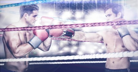 Photo for Composite image of muscly man wearing red boxing gloves and punching - Royalty Free Image