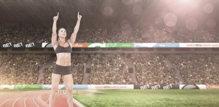 Photo for Composite image of female athlete raising fingers - Royalty Free Image