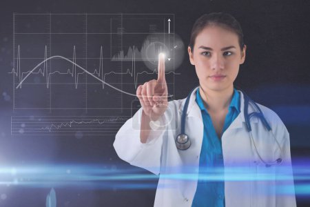 Photo for Doctor pointing on graph hologram. Healthcare and medicine concept - Royalty Free Image