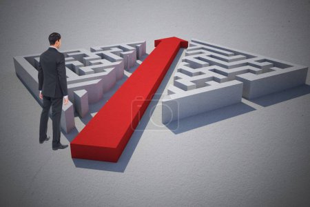Téléchargez les photos : "Homme d'affaires debout devant un labyrinthe
" - en image libre de droit