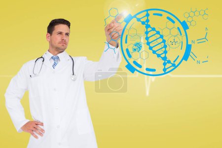 Téléchargez les photos : Docteur pointant sur l'ADN. Concept de santé et de médecine - en image libre de droit