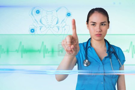 Téléchargez les photos : Docteur pointant sur l'hologramme médical. Concept de santé et de médecine - en image libre de droit