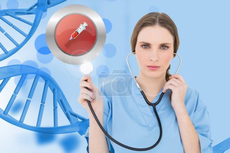 Photo for Female doctor using a stethoscope. Healthcare and medicine concept - Royalty Free Image