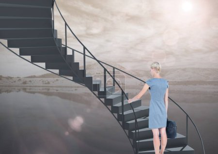 Photo for Businesswoman using stairs, business concept background - Royalty Free Image