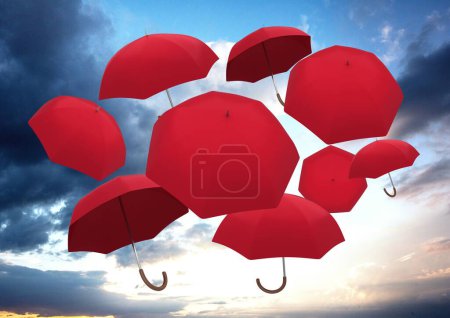 Téléchargez les photos : Composite numérique de parapluies rouges - en image libre de droit