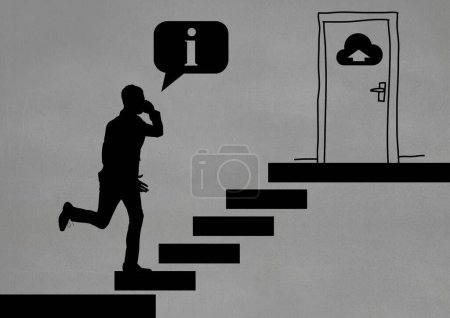 Téléchargez les photos : Silhouette d'homme d'affaires montant les escaliers sur fond gris - en image libre de droit