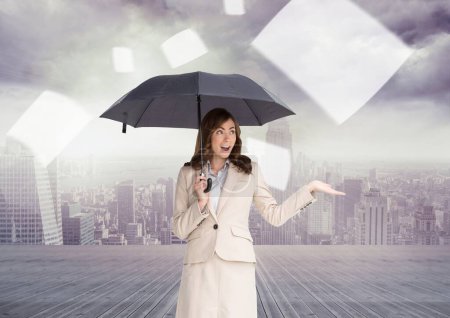 Photo for Digital composite of woman with umbrella - Royalty Free Image