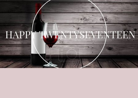 Photo for 2017 greetings and wine against wooden background - Royalty Free Image