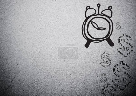 Téléchargez les photos : Dessin de temps et d'argent sur fond gris - en image libre de droit