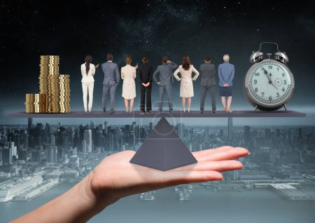 Photo for Digital composite of business people standing on scale - Royalty Free Image
