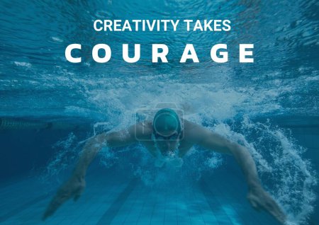 Téléchargez les photos : Courage texte contre image du nageur plongeur - en image libre de droit