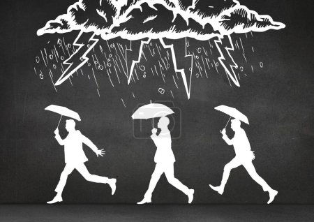 Foto de Compuesto digital de figuras con paraguas - Imagen libre de derechos