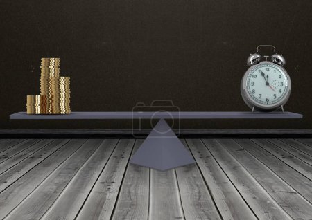 Photo for Scale with clock and coins - Royalty Free Image