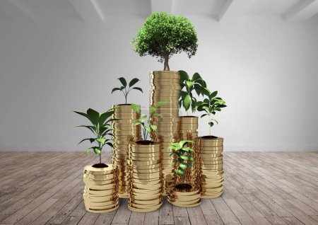 Photo for Digital composite of coins and trees - Royalty Free Image