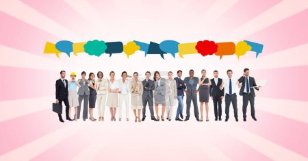 Photo for Digital composite of people with speech bubbles - Royalty Free Image