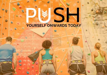Photo for Digital composite of people looking up climbing wall - Royalty Free Image