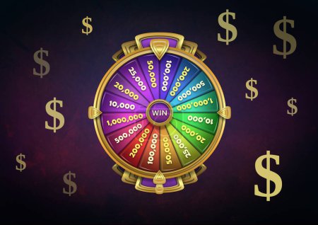 Photo for Casino wheel spin with Dollar currency icons - Royalty Free Image
