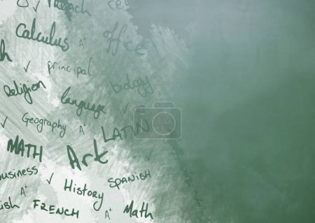 Photo for School subjects text on blackboard  background, close up - Royalty Free Image