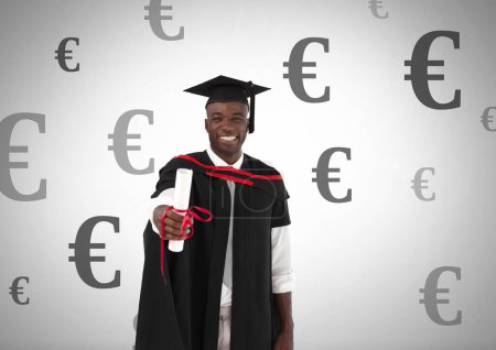 Photo for Male graduate student with Euro currency icons - Royalty Free Image