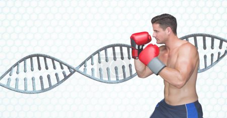 Photo for Man boxing with 3D DNA strand - Royalty Free Image