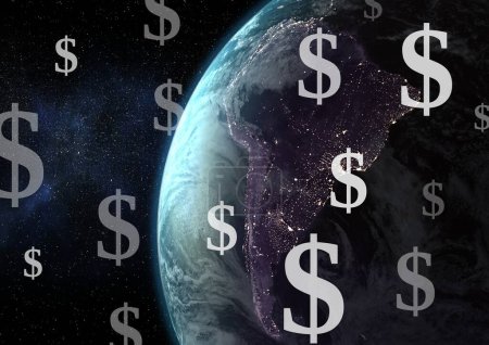 Photo for Planet earth with Dollar currency icons - Royalty Free Image