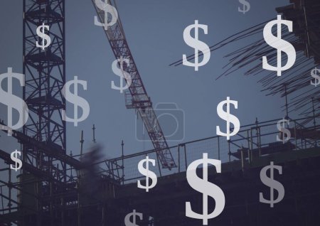 Photo for Construction site with Dollar currency icons - Royalty Free Image