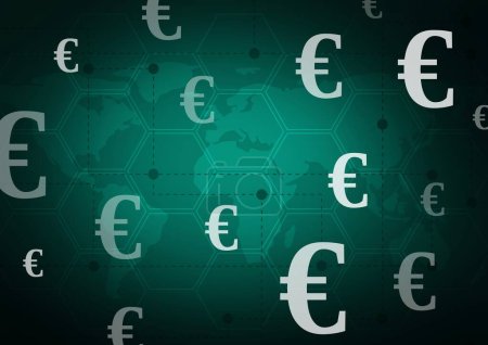 Photo for World map with Euro currency icons - Royalty Free Image