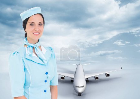 Photo for Air hostess in front of Plane - Royalty Free Image