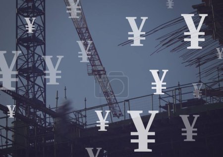Photo for Construction site with Yen currency icons - Royalty Free Image