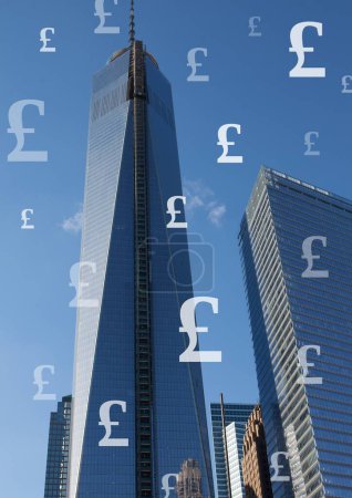 Photo for Skyscrapers buildings with Pound currency icons - Royalty Free Image