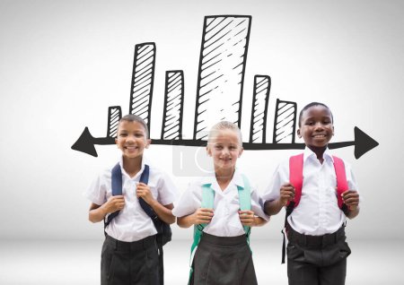 Photo for School kids with chart statistics bars - Royalty Free Image