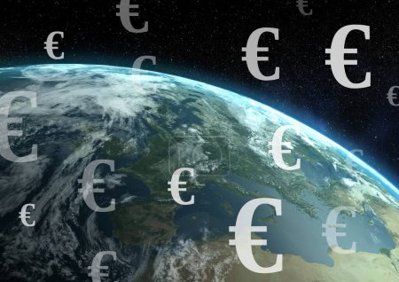 Photo for Planet earth with Euro currency icons - Royalty Free Image