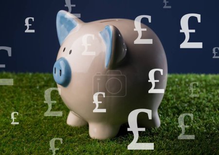 Photo for Piggy bank savings with Pound currency icons - Royalty Free Image