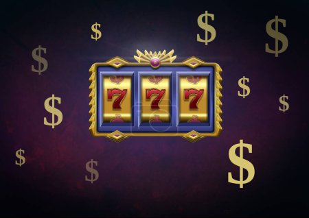 Téléchargez les photos : Casino 7 machine à sous avec Dollar icônes de devises - en image libre de droit