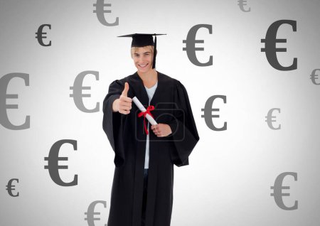 Photo for Male Graduate Student with Euro currency icons - Royalty Free Image