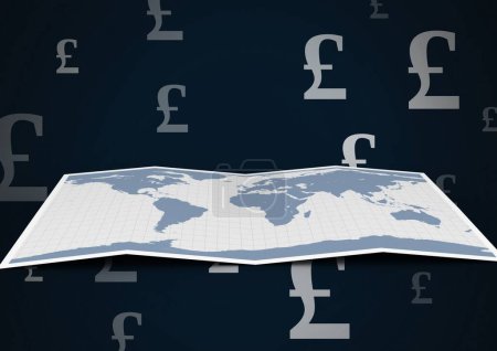 Photo for World map with Pound currency icons - Royalty Free Image