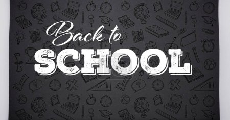 Photo for Back to school text with education graphics on blackboard - Royalty Free Image