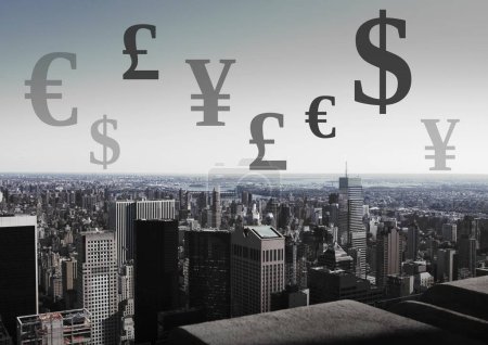Photo for City with Mixed Currency icons - Royalty Free Image