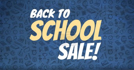 Photo for Back to school sale text with school graphics on blackboard - Royalty Free Image