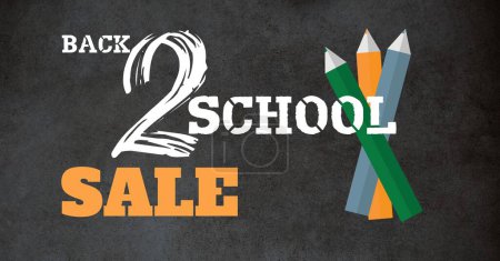 Photo for Back 2 school sale text with pencils graphics on blackboard - Royalty Free Image