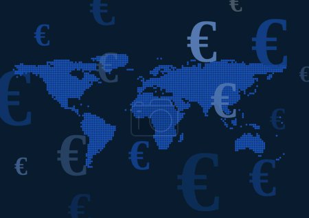 Foto de Mapa mundial con iconos de moneda euro - Imagen libre de derechos