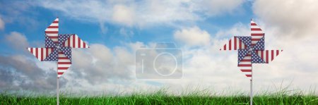 Foto de EE.UU. cazadores de viento en frente del cielo y la hierba - Imagen libre de derechos