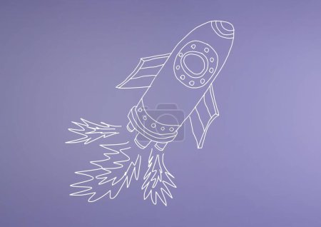 Photo for Hand-drawn rocket on purple wall - Royalty Free Image