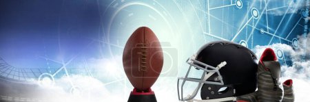 Photo for American football helmet ball and gear with technology transition - Royalty Free Image