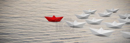 Téléchargez les photos : Image composite de l'image composite numérique des bateaux en papier - en image libre de droit