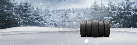 Foto de Neumáticos en invierno nieve paisaje - Imagen libre de derechos
