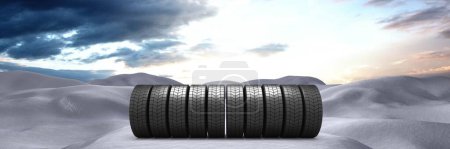 Photo for Tyres in Winter snow landscape - Royalty Free Image