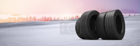 Foto de Neumáticos en invierno nieve paisaje - Imagen libre de derechos